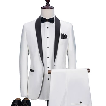 Baltas Vestuvinis Kostiumas Skara Atvartas Jaunikis Tuxedos Groomsman Kostiumas Naujas Dizainas Homecoming Kostiumas Užsakymą Vyras Kostiumas (striukė+kelnės)