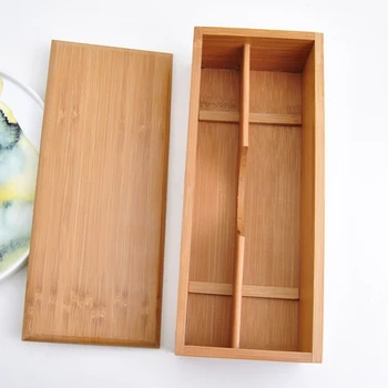 Bambuko Stalo Laikymo Dėžutė su Dangčiu Natūralaus Medžio, 2 Lizdai Indai talpinimo Lazdelės/Šaukštai Lauke Ekologinio Kicthen Organizatorius