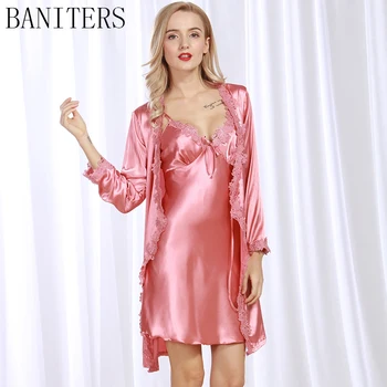 BANITERS 2018 Naujo stiliaus prabangus moterų pajama Mados seksualus pižamą Aukštos klasės siuvinėjimo chalatas Naktį suknelė Sleepshirts