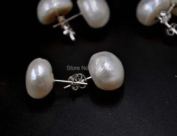 Baroko 10 porų 13-kaip 14mm baltos spalvos gėlavandenių perlų auskarai smeigės sidabro paštu