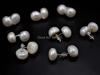 Baroko 10 porų 13-kaip 14mm baltos spalvos gėlavandenių perlų auskarai smeigės sidabro paštu