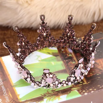 Baroko Retro Diadem Prabanga Violetinė Crystal Pearl Aukso Karūna Vestuviniai Papuošalai Turas Rožančiai Karūną Konkurso Vestuvių Plaukų Aksesuarai