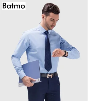 Batmo 2018 naują atvykimo aukštos kokybės medvilnės smart marškinėliai vyrams,vyriški laisvalaikio balti marškiniai plius dydžių, 6813