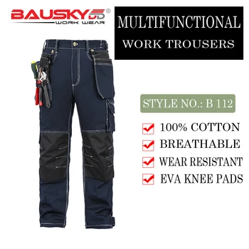 Bauskydd Mens Vyrų Patvarus, darbo drabužiai multi-kišeniniai kelnės su antkeliais už darbą lauko medvilnės, darbo kelnės nemokamas pristatymas