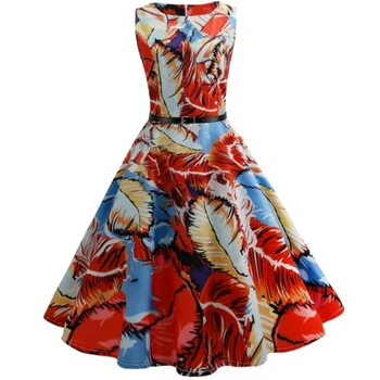 Bebovizi Moterų Suknelė Retro Vintage 1950 60s Rockabilly Gėlių Sūpynės Vasaros Suknelės Elegantiškas Tunika Vestidos De Fiesta (Laisvas Diržas)