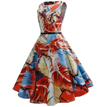 Bebovizi Moterų Suknelė Retro Vintage 1950 60s Rockabilly Gėlių Sūpynės Vasaros Suknelės Elegantiškas Tunika Vestidos De Fiesta (Laisvas Diržas)