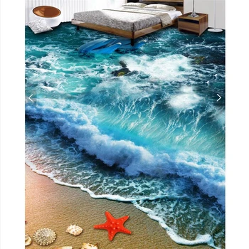 Beibehang 3 d grindų dažymas delfinų lipnios sienos lipdukas Paplūdimys smėlio shell delfinų, jūrų žvaigždė Užsakymą 3d grindų sieniniai