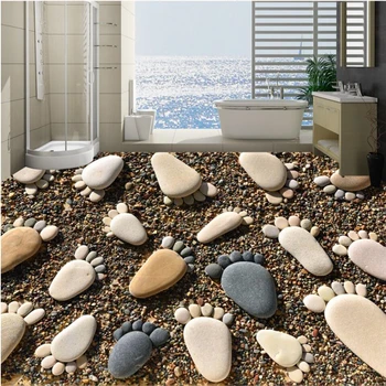 Beibehang 3D kubų mažų kojų akmenukai vonios kambario grindų dažymas užsakymą didelė freska pvc, atsparus vandeniui storio nešiojami papel de parede