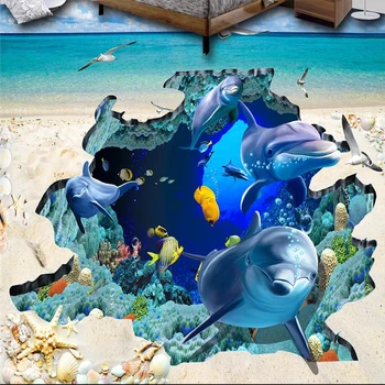 Beibehang 3D Tapetai Jūros Pasaulyje Delfinais, 3D Stereo Tapetai Kambarį vinilo grindų danga atspari vandeniui lipnios tapetai