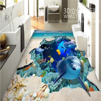 Beibehang 3D Tapetai Jūros Pasaulyje Delfinais, 3D Stereo Tapetai Kambarį vinilo grindų danga atspari vandeniui lipnios tapetai