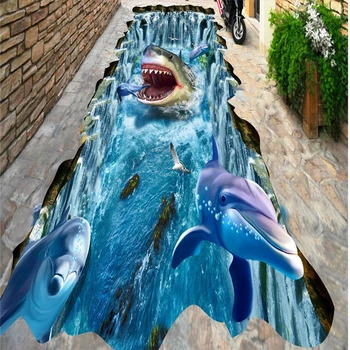 Beibehang aukšte tapetai ryklių, delfinų krioklys 3D trimatis 3D tapyba tapyba vinilo grindų, vandeniui lipnios