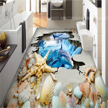 Beibehang Autorių nuotraukos paplūdimio kriauklių Foto lipnios Tapetai, 3D Grindų Bangos Freskos PVC Tapetai Gyvenamasis Kambarys Vonios kambarys