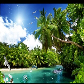 Beibehang Didelis užsakymą tapetai sienos kokoso palmių saulėtas mėlynas dangus delfinų 3D stereo sienų apdaila dažymas