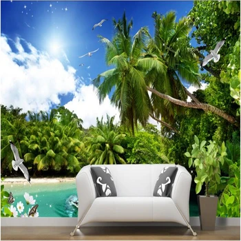 Beibehang Didelis užsakymą tapetai sienos kokoso palmių saulėtas mėlynas dangus delfinų 3D stereo sienų apdaila dažymas