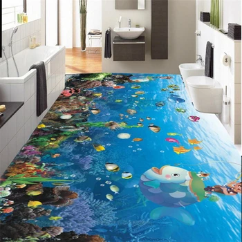 Beibehang grindų 3D vandeniui atsparus nusidėvėjimui atsparaus PVC grindų dažymas 3D vandenyno pasaulis, grindų apdailos dažymo papel de parede