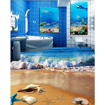 Beibehang HD mėlynas bangas, pritrynimo paplūdimio Vandeniui Vonios kambarys, virtuvė, balkonas PVC Sienos popieriaus Savarankiškai siena lipdukas Grindų dažymas