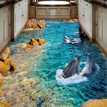 Beibehang lipdukas 3D grindų sieniniai HD akmens dolphin coast neslidus vandeniui sutirštės lipnios PVC Tapetai, grindų dažymas