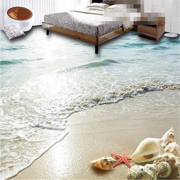 Beibehang lipdukas 3D vonios grindų sieniniai HD Vandenyno Paplūdimys, Shell Žvaigždė ne-slydimui atsparus vandeniui sutirštės lipnios PVC tapyba