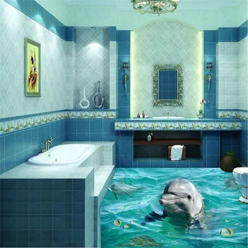 Beibehang Pasirinktinius nuotraukų grindų 3D stereo delfinų vandenyno vonios kambarys freskos PVC tapetai lipnios sienų apdaila