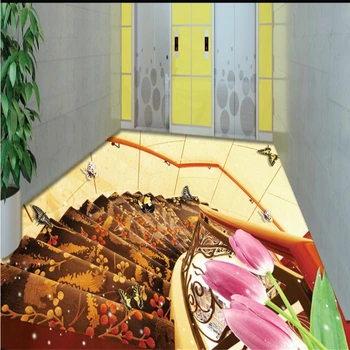 Beibehang Pasukimo laiptai Tulpės prabangus ir elegantiškas 3D stereo grindys užsakymą didelė freska pvc storio vandeniui su pasta