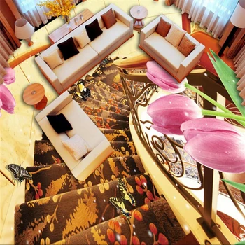 Beibehang Pasukimo laiptai Tulpės prabangus ir elegantiškas 3D stereo grindys užsakymą didelė freska pvc storio vandeniui su pasta