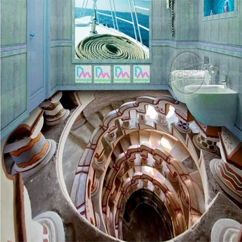 Beibehang Spiraliniai laiptai Pasirinktinius nuotraukų sienų Tapetai Vonios kambarys lipnios Grindų papel de parede 3d grindys, Sienos popieriaus