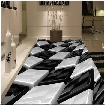 Beibehang stereo juoda ir balta trijų dimensijų lauke kūrybos pvc grindų storio dilimui ultra-žaliųjų grindų plytelės