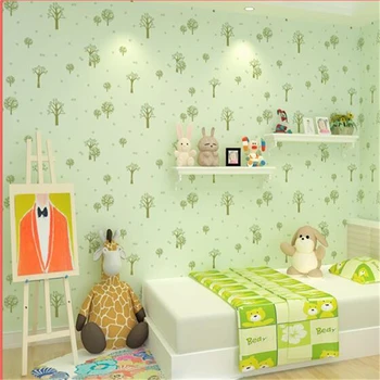 Beibehang tėtis peint Žalia vaikų kambario sienos popieriaus šiltas miegamasis animacinių filmų kambarį tapetai nedidelis medis tapety