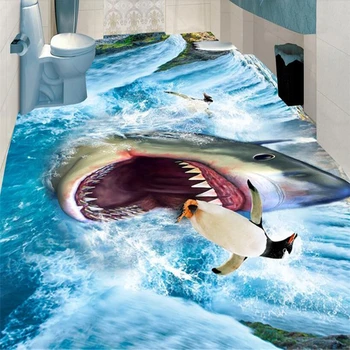Beibehang Užsakymą 3d grindų sieniniai savarankiškai sukibimas siena lipdukas 3 d Ryklys krioklys pingvinai dažymas kambario apmušalai atsparus vandeniui
