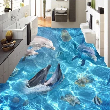 Beibehang Užsakymą 3D Tapetai, Grindų Vandeniui Gamtos Peizažai Delfinų Virtuvė Kambarys Fone lipni tapetai ant Sienos