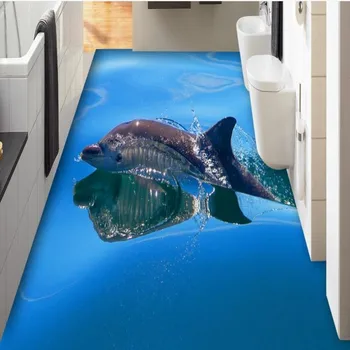 Beibehang Užsakymą didelė freska blue ocean delfinų žaidžia kambario 3D, grindų sustorėjimas, vandeniui atsparus nusidėvėjimui pvc grindų lipdukai