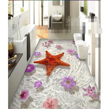 Beibehang užsakymą grindys aukštos raiškos jūros dugno, jūros žvaigždė gėlių vandeniui vonios kambarys nusidėvėjimui atsparaus PVC tapetai, grindys
