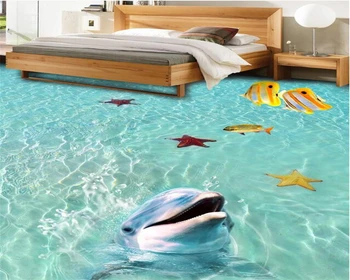 Beibehang Užsakymą grindys, tapetai, paplūdimys, jūros vanduo tropinių žuvų, jūrų žvaigždė delfinų vonios kambarys, miegamasis 3d grindų vandeniui tapetai