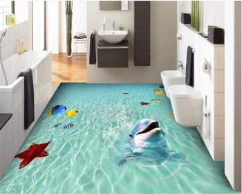 Beibehang Užsakymą grindys, tapetai, paplūdimys, jūros vanduo tropinių žuvų, jūrų žvaigždė delfinų vonios kambarys, miegamasis 3d grindų vandeniui tapetai