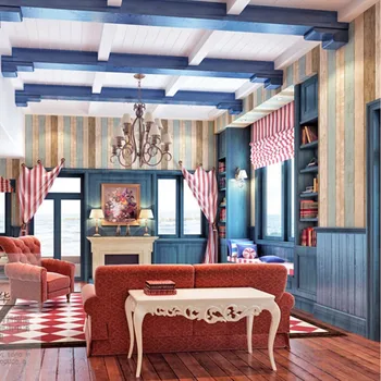 Beibehang Viduržemio jūros mėlyna gyvenimo kambario, miegamasis 3D tapetai medinės vertikalios juostelės retro sienos tapetai 3 d tėtis peint