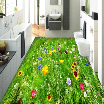 Beibehang Žolė, gėlės ir 3D grindys, dažytos pagal užsakymą didelės freskos dėvėti vandens įrodymas plėvelės, papel de parede para quarto
