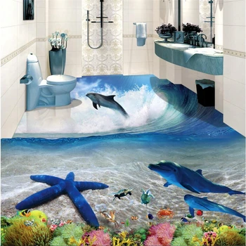 Beibehangv tapetai, sienų lipdukai 3D nusidėvėjimui atsparaus PVC grindų tapyba povandeninis pasaulis 3D stereo vonios kambarį grindų