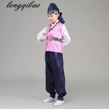 Berniukas vaikas kostiumas tradicinio korėjiečių Hanbok mažumų drabužių etape kostiumai atlikti šokio