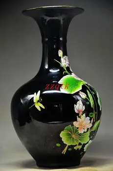 Black & Elegancija Porceliano Kinija Senas, Rankų Tapybos Lotus Vaza,Gražus