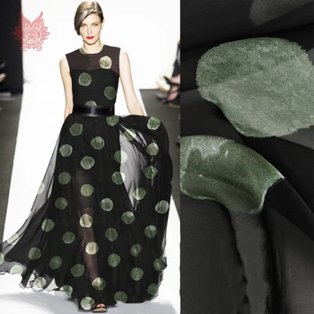 Black green dot spausdinti, natūralaus šilko šifono audinio drabužiai paplūdimio suknelė gryno šilko tissu tecido stoffen medžiaga 6mm SP5033