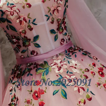 Blus Pink Aukštis Kaklo Quinceanera Suknelės 2018 M Ilgio Rankovės Siuvinėjimas Maskuotis Kamuolys Suknelė Saldus 16 Suknelė Vestidos De Anos 15