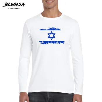 BLWHSA Prekės Medvilnės Marškinėliai Naują iki 2017 m. Rudens/Žiemos Žmogaus T-shirt Mados Long Rankovėmis Aukštos Kokybės Atsitiktinis O-kaklo Spausdinti Izraelio Vėliava