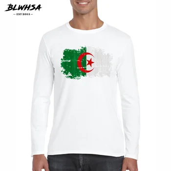 BLWHSA Prekės Pavasarį, Rudenį Atsitiktinis ilgomis Rankovėmis Marškinėliai Vyrams Alžyras Vėliavos Nostalgiškas Stiliaus Vyrų T-shirt vyriški Drabužiai Viršūnes Tees