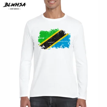BLWHSA Rudenį Vyrų T-shirt Medvilnės Tanzanija Vėliavos Spausdinti ilgomis Rankovėmis Vyrų Mados O-kaklo Marškinėliai Balti Tanzanijos Patriotas Camisetas