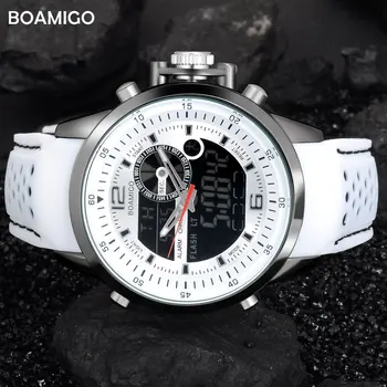 BOAMIGO Prekės Vyrų Sporto Laikrodžiai baltos spalvos daugiafunkcis LED skaitmeninis analoginis kvarciniai laikrodžiai gumos juosta 30m atsparus vandeniui plaukti
