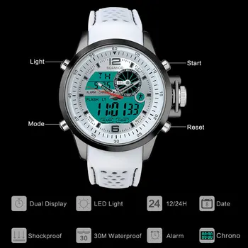BOAMIGO Prekės Vyrų Sporto Laikrodžiai baltos spalvos daugiafunkcis LED skaitmeninis analoginis kvarciniai laikrodžiai gumos juosta 30m atsparus vandeniui plaukti