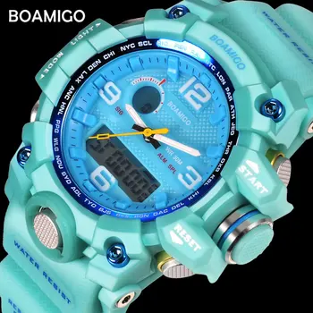 BOAMIGO prekės ženklo moterims laikrodžius dviem valiutomis, sporto laikrodžiai mados ponios LED Skaitmeninis riešo laikrodžiai mėlyna 30m atsparus vandeniui laikrodis