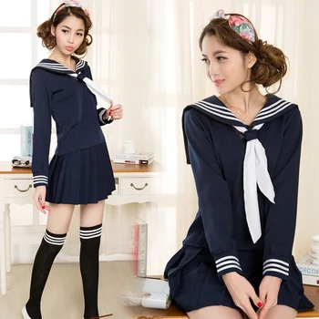 Britų stiliaus Rudenį & žiemos Japonų jūreivis kostiumas uniformas Merginos karinio jūrų laivyno apykakle ilgomis rankovėmis kostiumai klostuotas sijonas trumpas