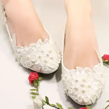 Butas kulnas nėrinių vestuvės butai batus moteris, priimti užsakymą, kad mažai viduryje kulno ponios nėriniai vestuviniai bateliai bridesmaid, gėlių mergaičių batų