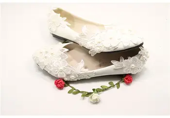 Butas kulnas nėrinių vestuvės butai batus moteris, priimti užsakymą, kad mažai viduryje kulno ponios nėriniai vestuviniai bateliai bridesmaid, gėlių mergaičių batų